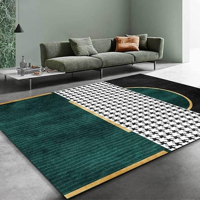 3 x 5ft Black Green Minimalist Area Rug, Mid-Century Modern Rug With ...