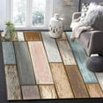 thumbnail image 1 of 3 x 5ft Rustic Wooden Board Area Rug, Modern Outdoor Living Room Bedroom Area+Rug Carpet, Kitchen Rug Bath Mat Front Porch Floor Doormat Runner Rugs, Retro Farmhouse Barn Brown Teal, 1 of 6