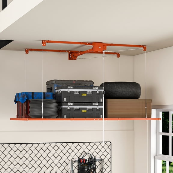 3 x 6 FT Crank Operated Overhead Garage Storage Rack for 10–12 FT High Ceilings, All-Steel Heavy-Duty Garage Lift Organizer with Safety Lock, Max 370 LBS Load Capacity