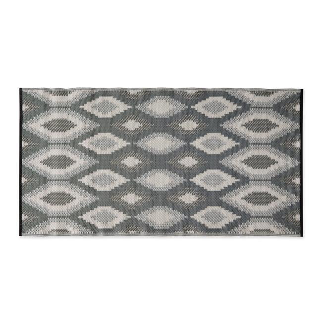 Reversible Striped Synthetic Indoor/Outdoor Rug, 3x6', Black