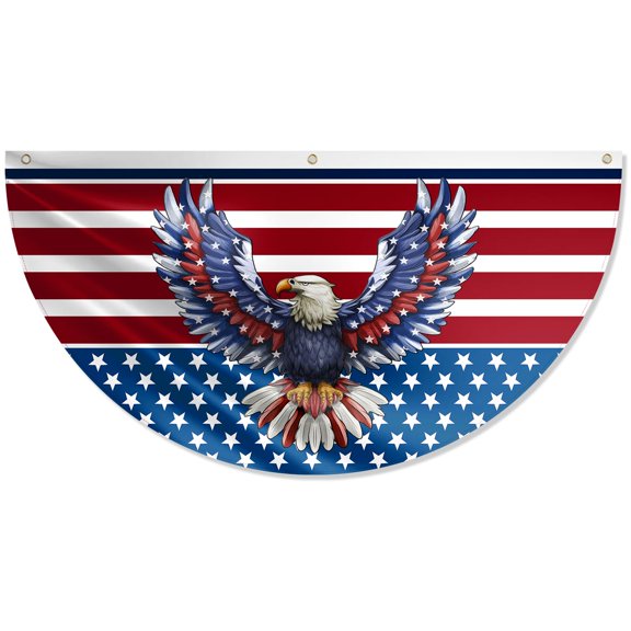 3 x 6Ft Eagle Patriotic American Fan Flags, American Patriotic Half Fan Bunting Flag, 4th of July Independence Day Decorations for Outdoor and Indoor (1)
