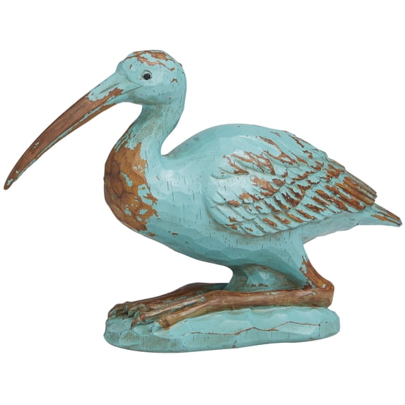 3" x 7" Teal Polystone Distressed Bird Sculpture with Brown Wood Inspired Accents, by DecMode