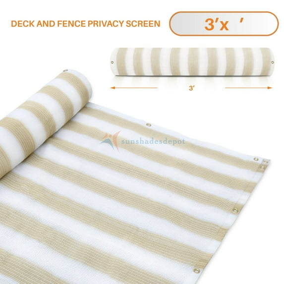 3' x 72' Beige with White Stripes Residential Commercial Privacy Deck Fence Screen 160 GSM Weather Resistant Outdoor Protection Fencing Net for Balcony Verandah Porch Patio Pool Backyard Rails