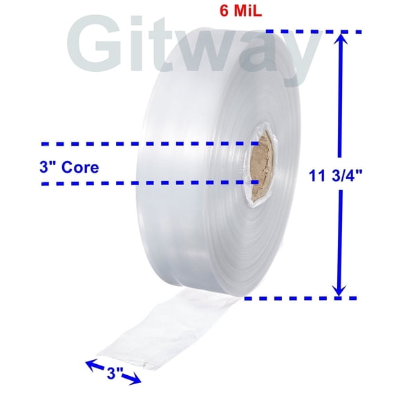 3" x 725' Clear Poly Tubing Tube Plastic Bag Polybags Custom Bags on a Roll 6ML