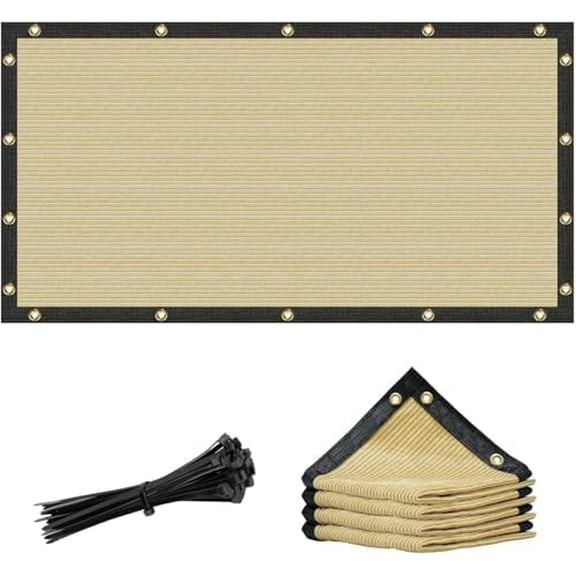 3' x 8' Beige Custom Size Shade Cloth with Grommets - 90% Sunblock, Durable Mesh Fabric Tarp for Dog Kennel Cover, Fence Privacy Screen, Greenhouse, Chicken Coop & Pet Playpen.