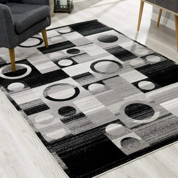 3â€™ x 8â€™ Gray Blocks and Rings Runner Rug