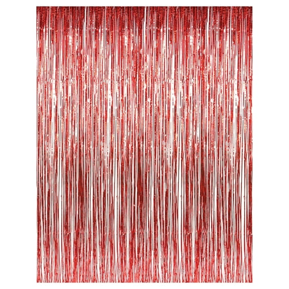 3' x 8' Red Tinsel Foil Fringe Door Window Curtain Party Decoration