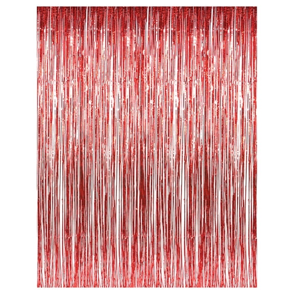 3' x 8' Red Tinsel Foil Fringe Door Window Curtain Party Decoration