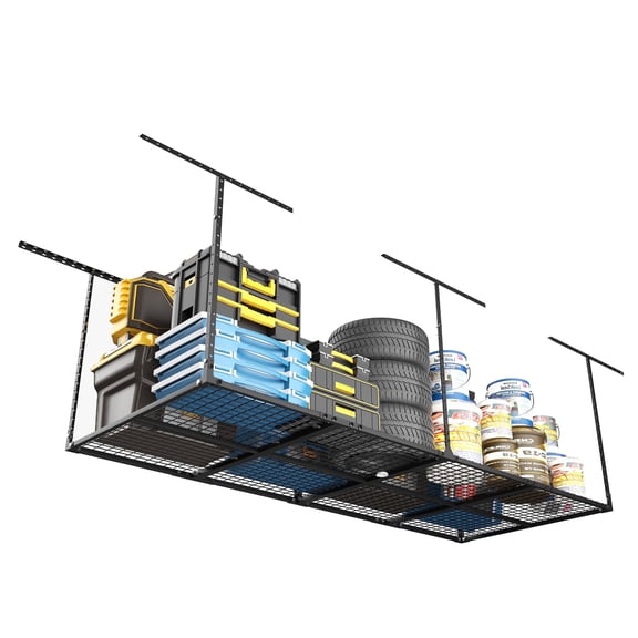 YOHKOH 3 x 8FT Overhead Garage Storage Rack, Adjustable Ceiling Storage Racks, Garage Shelving Heavy Duty Storage Organizer System,600lbs Weight Capacity (Black)