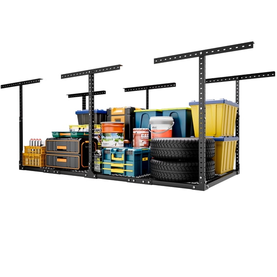 YOHKOH 3 x 8FT Overhead Garage Storage Rack, Adjustable Ceiling Storage Racks, Garage Shelving Heavy Duty Storage Organizer System,600lbs Weight Capacity (Black)