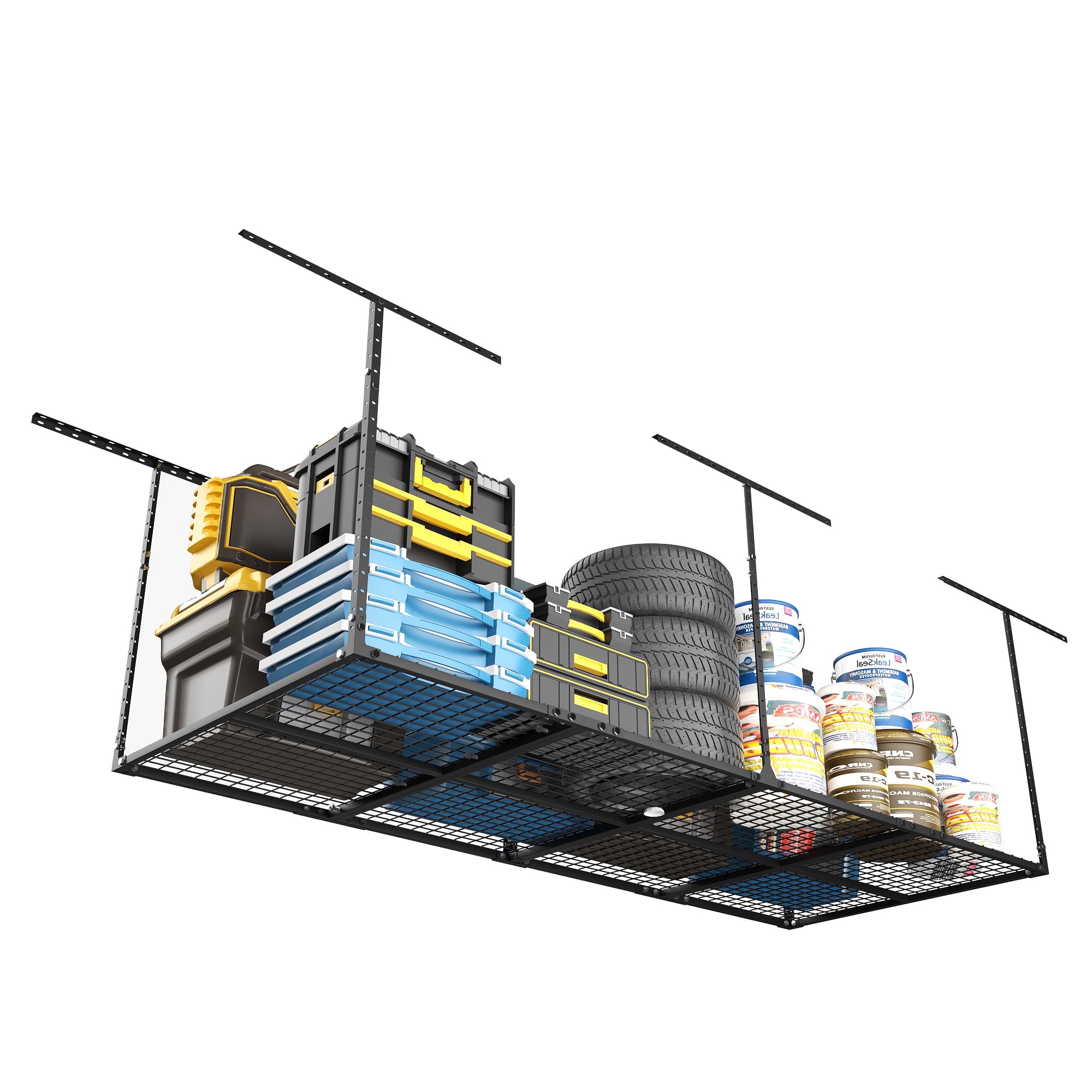 3 x 8FT Overhead Garage Storage Rack, Adjustable Ceiling Storage Racks, Garage Shelving Heavy Duty Storage Organizer System,600lbs Weight Capacity (Black)