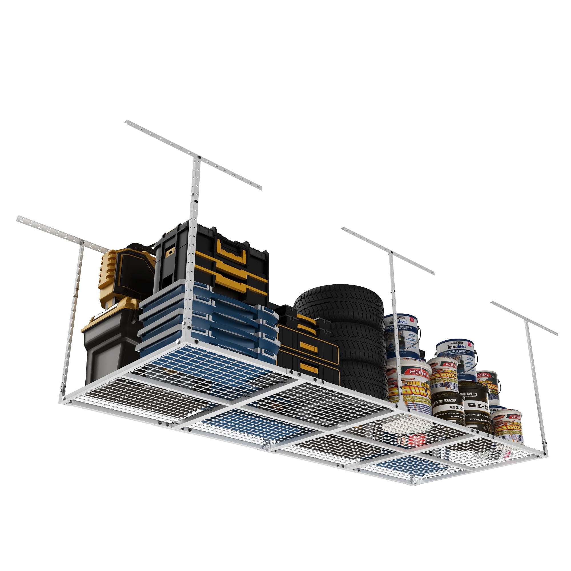 3 x 8FT Overhead Garage Storage Rack, Adjustable Ceiling Storage Racks, Garage Shelving Heavy Duty Storage Organizer System,600lbs Weight Capacity (White)