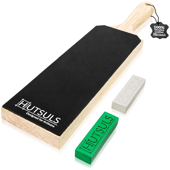 3" x 9" Leather Strop Block with Ergonomic Handle for Knife Sharpening