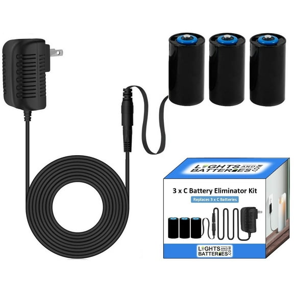 3 x C Battery Replacement Eliminator Kit for Electronic Devices, Candles, Lanterns, Decorative Lighting, Fountains, Radios, Toys