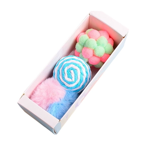 3 x Cat Toy Bouncy Balls, Handmade Plush Bell Balls in Gift Box, Durable Scratch & Bite Resistant Self-Entertainment Balls for Cats - Multi-Color, Soft Texture, Interactive Play, Indoor & Outdoor Use