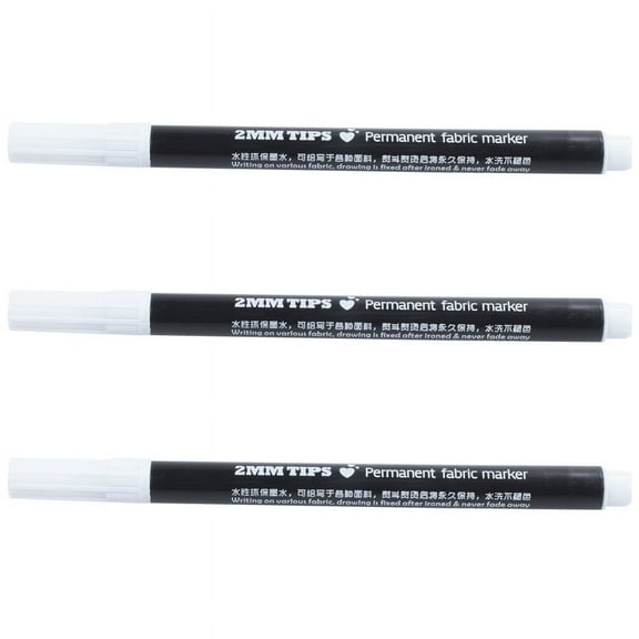 3 x Fabric Marker Pens Permanent Colors for DIY Textile Clothes T-Shirt Shoes White