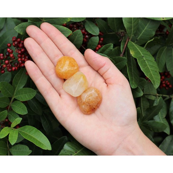 3 x Medium Golden Healer Quartz Tumbled Stones (Yellow Quartz, Crystal Healing)