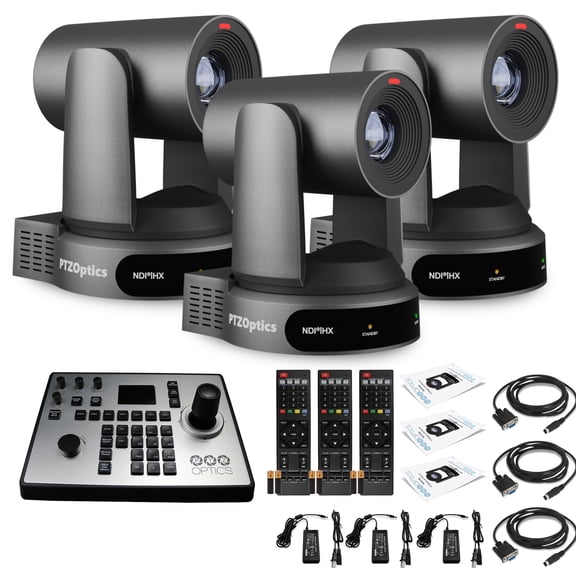 3 x PTZOptics Move 4K SDI/HDMI/USB/IP PTZ Camera with 30x Optical Zoom (Gray) (PT30X-4K-GY-G3) + PTZOptics PT-JOY-G4 Joystick Controller
