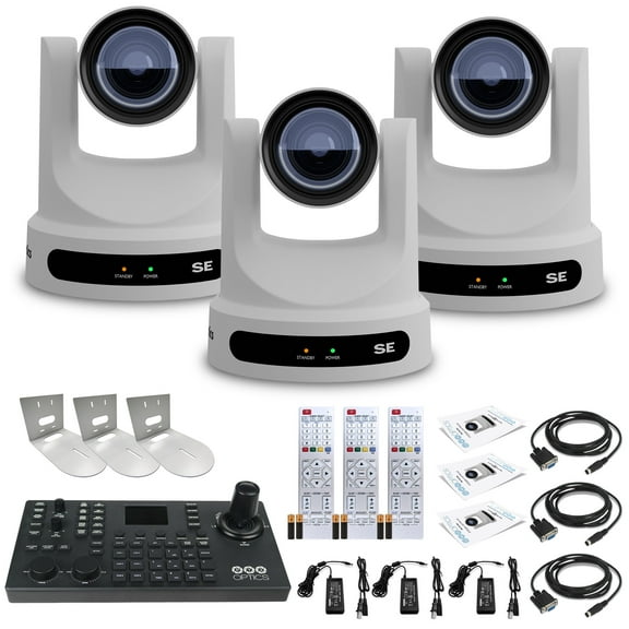 3 x PTZOptics Move SE PTZ Camera with 12x Optical Zoom + PTZOptics SuperJoy PTZ Controller + 3 x Wall Mount