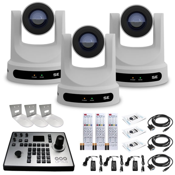 3 x PTZOptics Move SE PTZ Camera with 20x Optical Zoom + PT-JOY-G4 Controller + 3 x Wall Mount