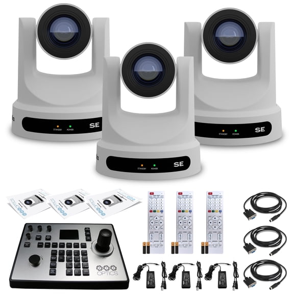 3 x PTZOptics Move SE PTZ Camera with 20x Optical Zoom (White) (PT20X-SE-WH-G3) + PT-JOY-G4 Controller