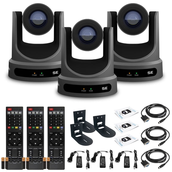 3 x PTZOptics Move SE PTZ Camera with 30x Optical Zoom (Gray) (PT30X-SE-GY-G3) + 3 x Wall Mount