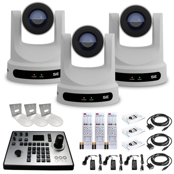 3 x PTZOptics Move SE PTZ Camera with 30x Optical Zoom + PTZOptics PT-JOY-G4 Controller + 3 x Wall Mount