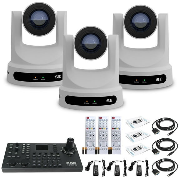 3 x PTZOptics Move SE PTZ Camera with 30x Optical Zoom (White) (PT30X-SE-WH-G3) + PTZOptics SuperJoy PTZ Camera Joystick Controller