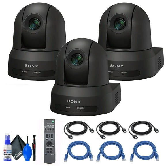 3 x Sony SRG-X40UH 4K/HDMI/USB Optical 40x Zoom PTZ Camera with PoE+ (Black) (SRG-X40UH/B) + 3 x Cat5e Ethernet Cable + Cleaning Set + 3 x HDMI Cable - Bundle