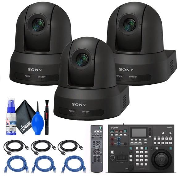3 x Sony SRG-X40UH 4K/HDMI/USB Optical 40x Zoom PTZ Camera with PoE+ (Black) (SRG-X40UH/B) + Sony RM-IP500/1 Remote Controller + 3 x Cat5e Ethernet Cable + Cleaning Set + 3 x HDMI Cable - Bundle