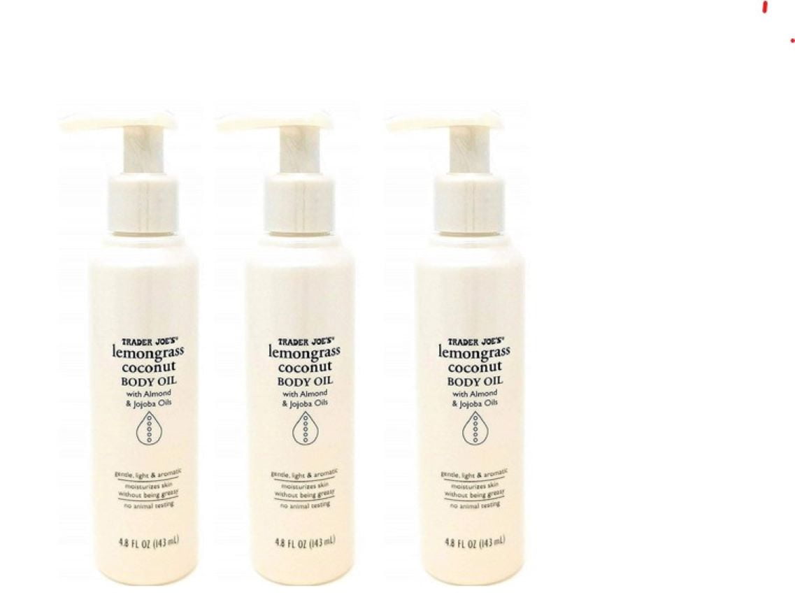 3 x Trader Joe's Lemongrass Coconut Body Oil with Almond & Jojoba Oils