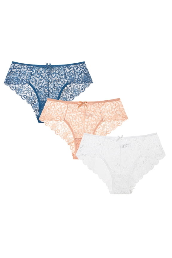 3 x Under Her Shirt basic line lace bikini panties - pack of 3 (Small)