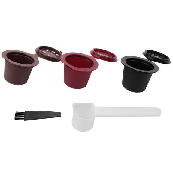 3 x reusable coffee capsule cups (1 each of 3 colors)-black & brown & red