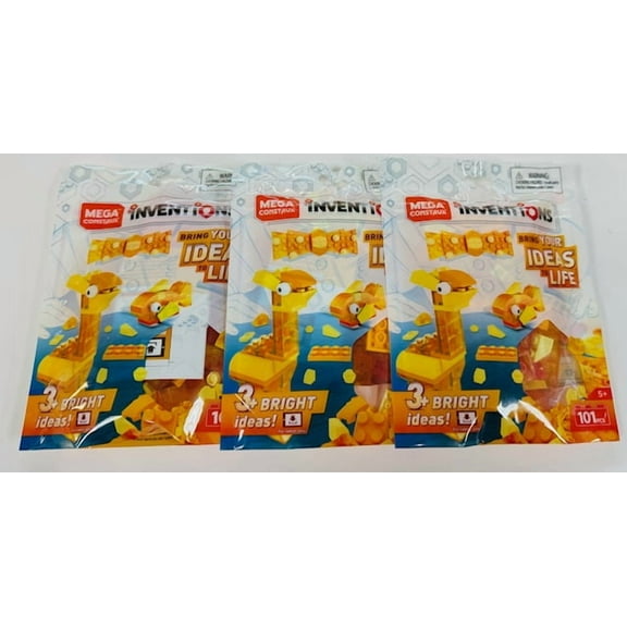 3 x sets of Mega Construx Inventions Yellow Brick Building Sets