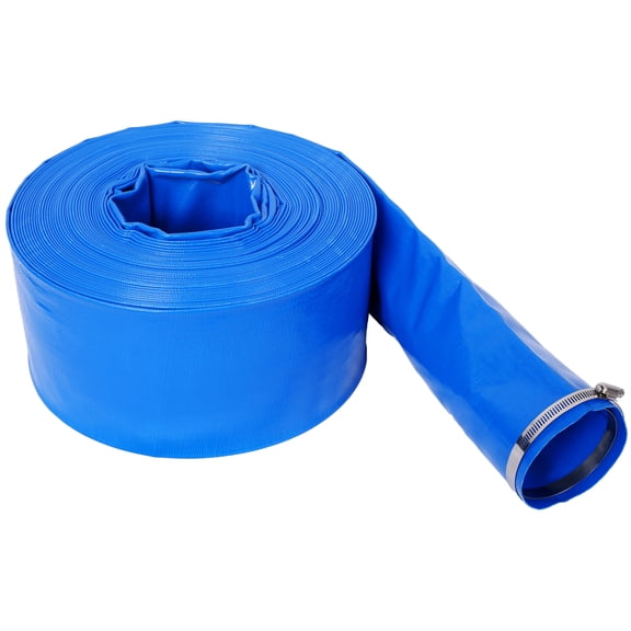 , 3"x100FT Pool Backwash Hose, Blue Heavy Duty Reinforced PVC Lay Flat Water Discharge Hose for Swimming Pool Filter Pump,with 2 Clamp, Blue ,Pvc ,