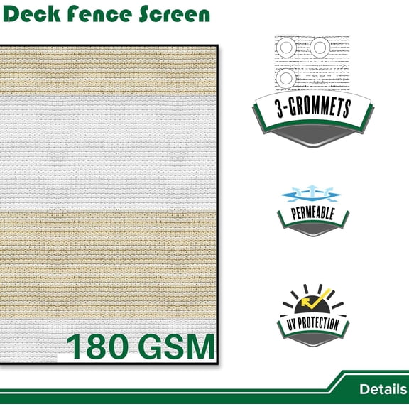 3'x101' Beige White Balcony Privacy Screen Fence Outdoor Patio Mesh Shade Net Cover, UV Protection Shade Cloth Temporary Fencing for Apartment Railing Porch Deck$$Garden & Patio