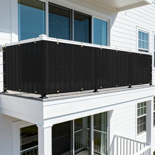 3'x101' Black Balcony Privacy Screen Fence Outdoor Patio Mesh Shade Net Cover, UV Protection Shade Cloth Temporary Fencing for Apartment Railing Porch Deck$$Garden & Patio