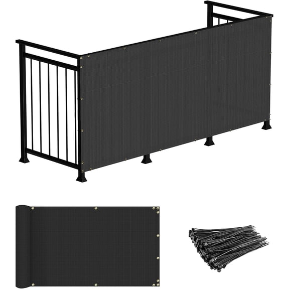 3'x12' Deck Balcony Privacy Screen Fence Apartment Balcony Mesh Screen with Zip Ties Chain Link Fence Cover UV Protection for Outdoor Patio Backyard Pool Porch Railing, Black