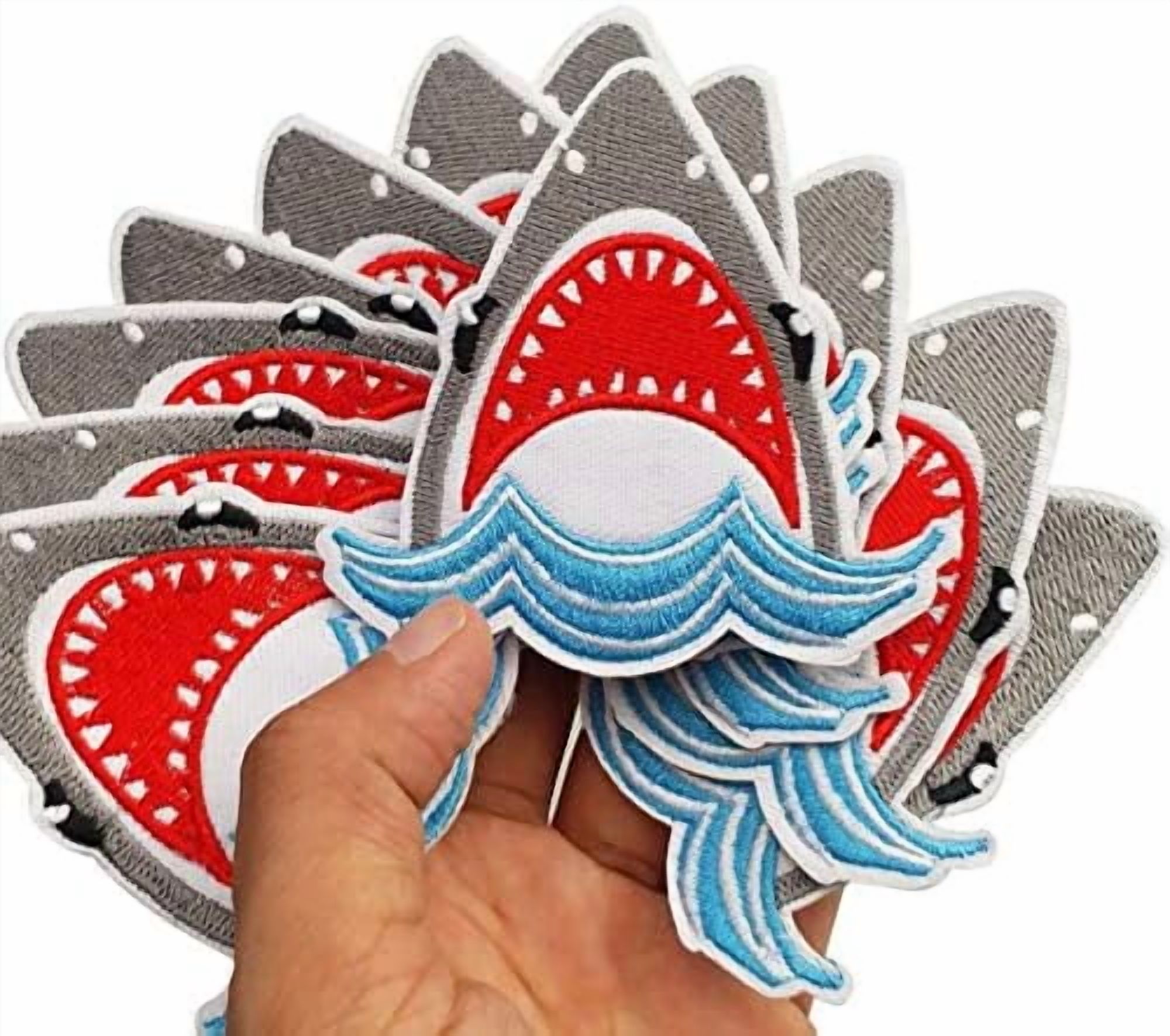 Shark Iron-On Embroidered Patch - Sew On Clothes, Jeans, Bag Badge (UK Made)
