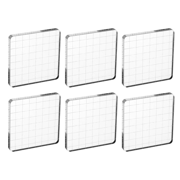 3"x3" Acrylic Stamp Block, 6Pcs Clear Stamping Block with Grid Lines Decorative Mounting Blocks Square for Scrapbooking DIY Crafts Card Making