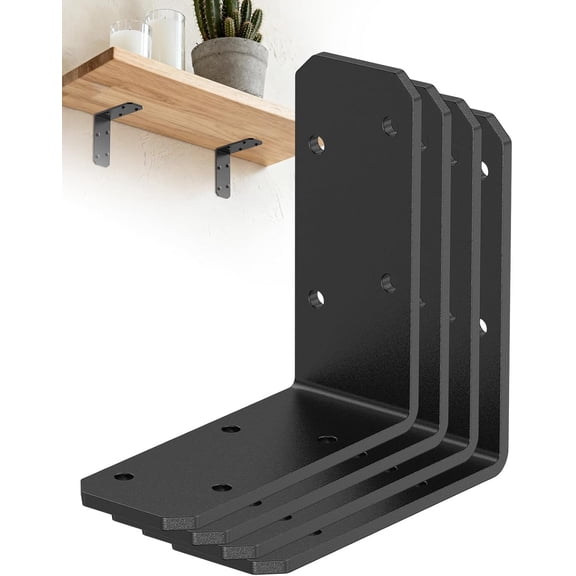3"x3" L Brackets, 90 Degree Angle Iron, Heavy Duty Steel Corner Brace for Wood Shelves, Post, Floating Desk (Black-4 Pcs)