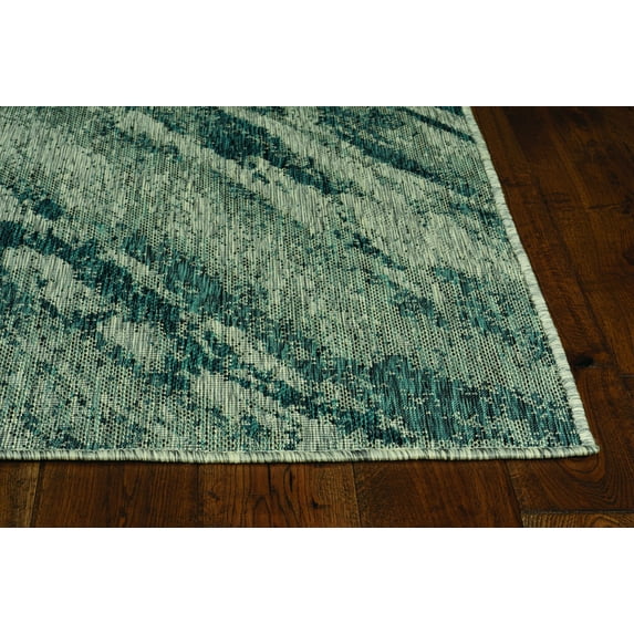 3'x4' Grey Teal Machine Woven UV Treated Abstract Waves Indoor Outdoor Accent Rug