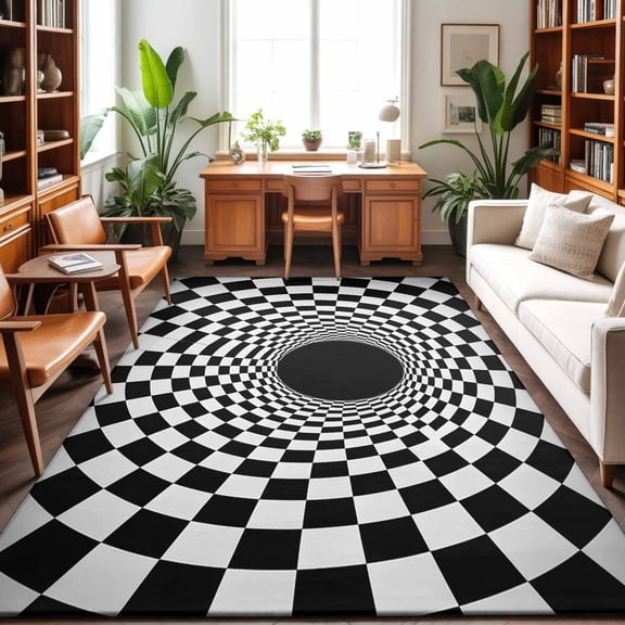 3'x5' Area Rugs, 3D Optical Illusion Indoor Outdoor Area Rug for Living Room Bedroom, Black White Checkered Buffalo Plaid Washable Bathroom Rugs Kitchen Floor Carpet Mats Home Decor Aesthetic
