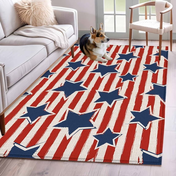 3'x5' Area Rugs, 4th of July Indoor Outdoor Area Rug for Living Room Bedroom, Independence Day Blue Star Red Striped Rustic Washable Bathroom Rugs Kitchen Floor Carpet Mats Home Decor Aesthetic