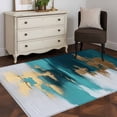 thumbnail image 1 of 3'x5' Area Rugs, Abstract Teal Green Indoor Outdoor Area Rug for Living Room Bedroom, White Gold Textured Art Washable Bathroom Rugs Kitchen Floor Carpet Mats Home Decor Aesthetic, 1 of 8