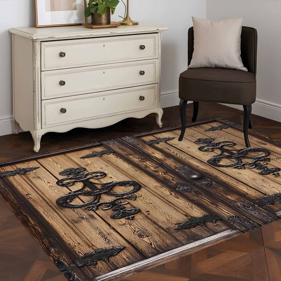 3'x5' Area Rugs, Barn Door Indoor Outdoor Area Rug for Living Room Bedroom, Farmhouse Wooden Grain Rustic Tribal Pattern Washable Bathroom Rugs Kitchen Floor Carpet Mats Home Decor Aesthetic