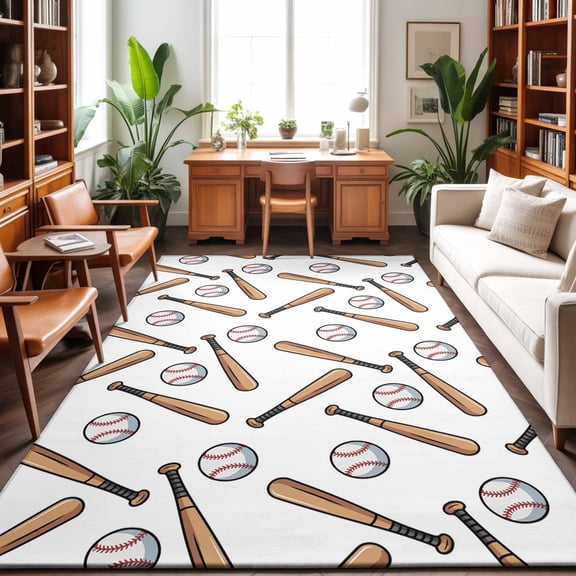3'x5' Area Rugs, Baseball Sport Indoor Outdoor Area Rug for Living Room Bedroom, Cartoon Classic Baseball Pattern Washable Bathroom Rugs Kitchen Floor Carpet Mats Home Decor Aesthetic