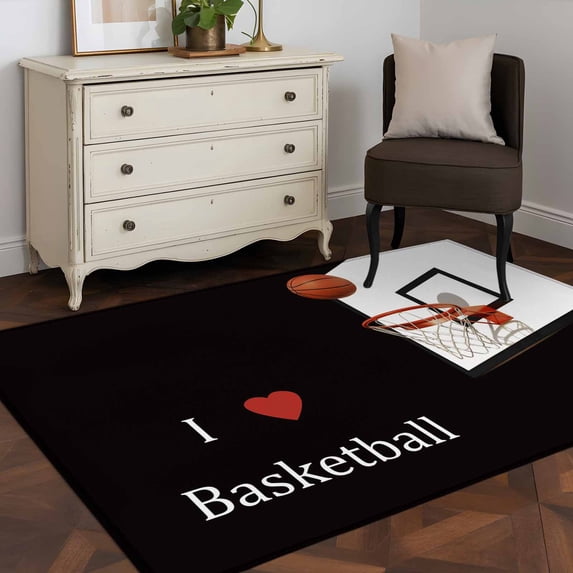 3'x5' Area Rugs, Basketball Indoor Outdoor Area Rug for Living Room Bedroom, Modern Funny Minimalist Sports Washable Bathroom Rugs Kitchen Floor Carpet Mats Home Decor Aesthetic