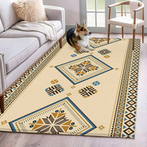 3'x5' Area Rugs, Beige Khaki Boho Indoor Outdoor Area Rug for Living Room Bedroom, Vintage Ethnic Tribe Abstract Art Retro Washable Bathroom Rugs Kitchen Floor Carpet Mats Home Decor Aesthetic