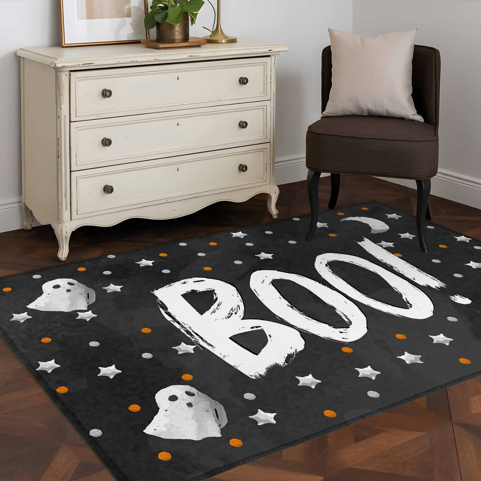 3'x5' Area Rugs, Black BOO Halloween Indoor Outdoor Area Rug for Living ...